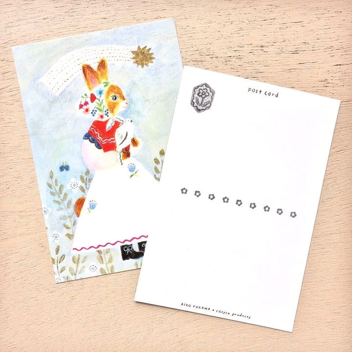 photo packshot du détail des cartes au format portrait du bloc de cartes postales de 10 cartes et 5 motifs « tablier » par Aiko Fukawa pour Cozyca Products