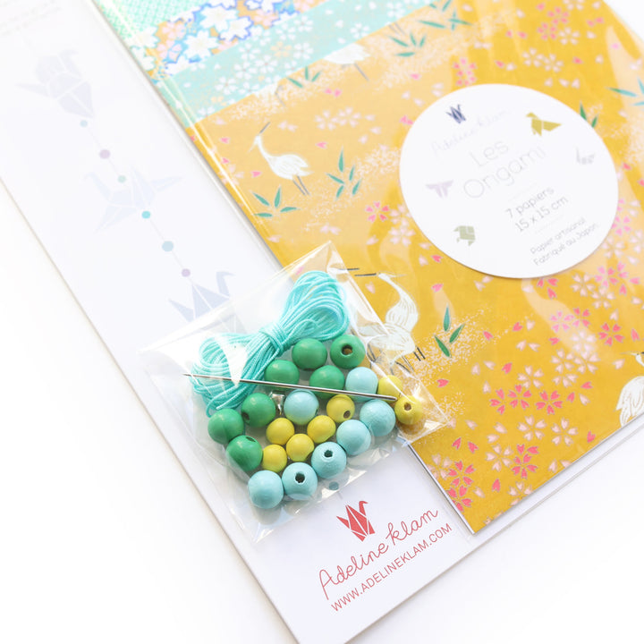 Kit Guirlande de Grues en Origami - Jaune Moutarde, Vert d'Eau et Bleu Turquoise - Oasis - U7