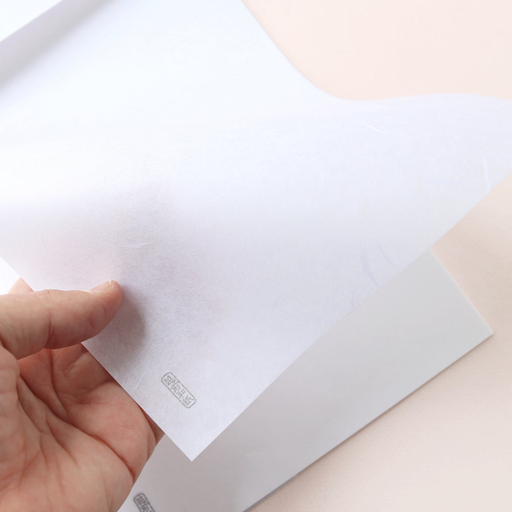 photo packshot d'un détail de la texture du papier du bloc de 20 papiers blancs « tairishi » de 180 par 250mm