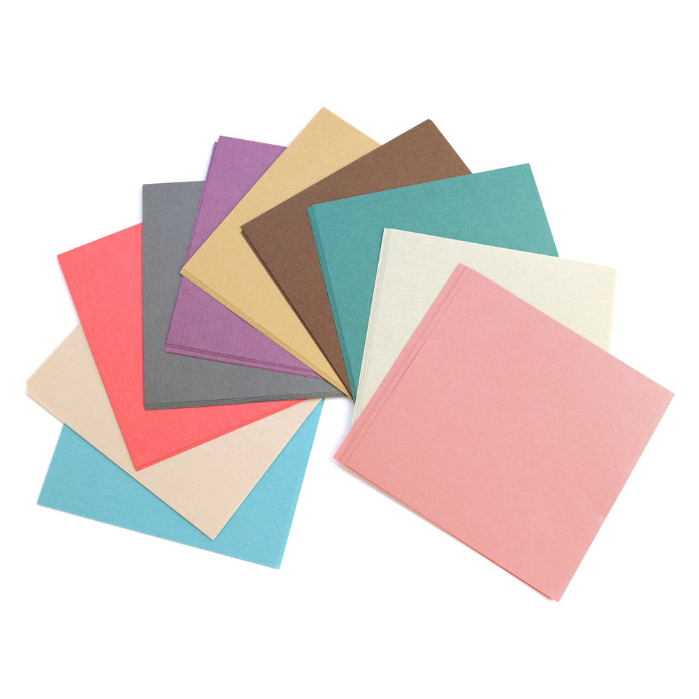 photo packshot de l'éventail de couleurs du set de 50 papiers origami multicolore unis mino washi de 15cm de côté (assortiment 2)