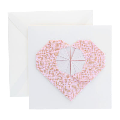 photo packshot de face de la grande carte carrée avec un cœur en origami samekomon rose poudré et dorés (M907) adeline klam