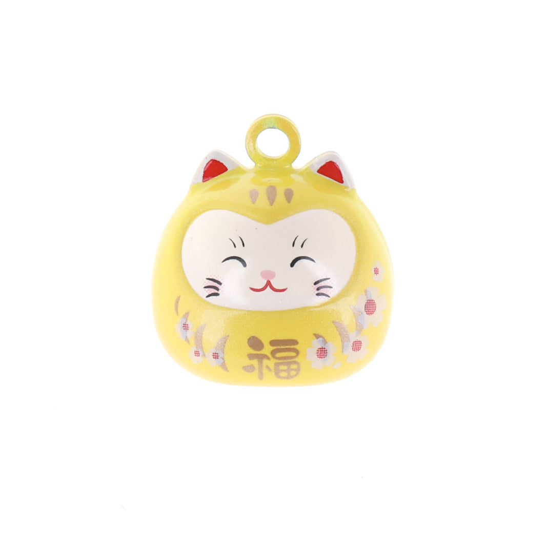 photo packshot de face d'un gros grelot en forme de daruma chat jaune