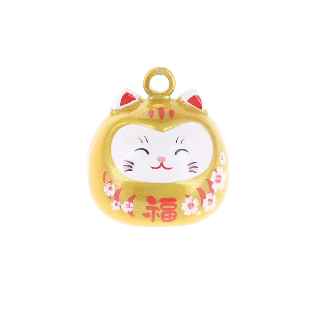 photo packshot de face d'un gros grelot en forme de daruma chat jaune nacré