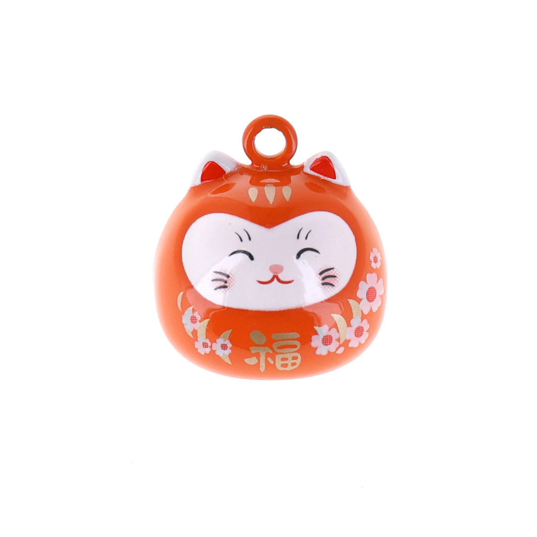 photo packshot de face d'un gros grelot en forme de daruma chat orange
