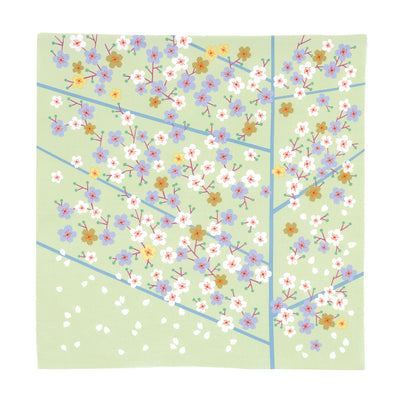 photo packshot du furoshiki 50x50cm aux motifs cerisier « printemps » dans les tons vert amande adeline klam x musubi