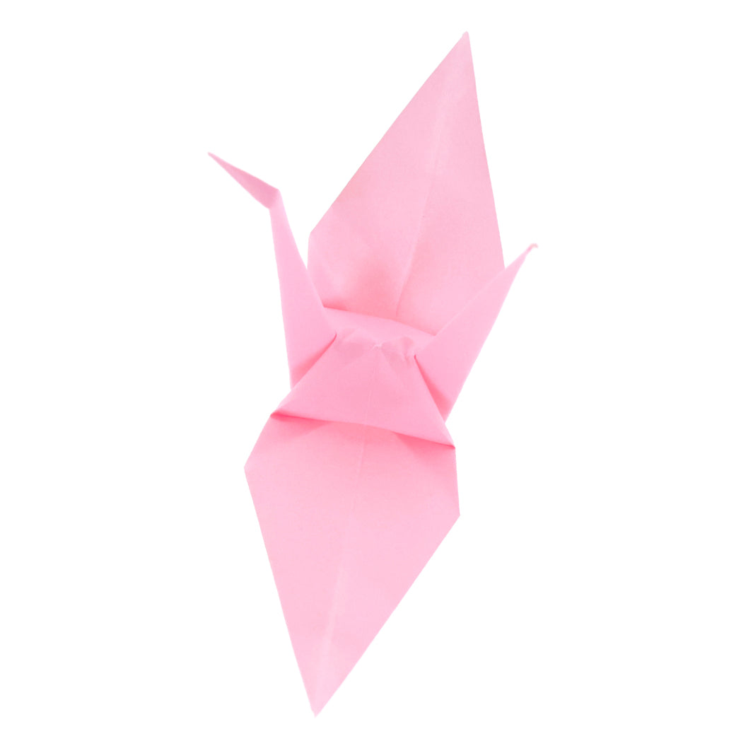 photo packshot d'une grue montée du set de 100 papiers origami unis rose flamingo toyo