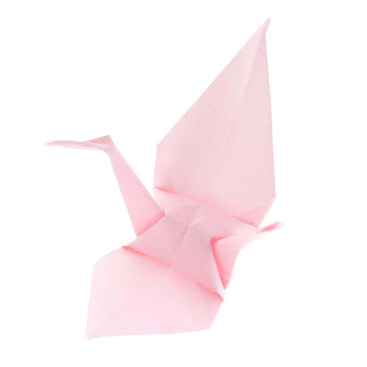 photo packshot d'une grue montée du set de 100 papiers origami unis rose pâle toyo