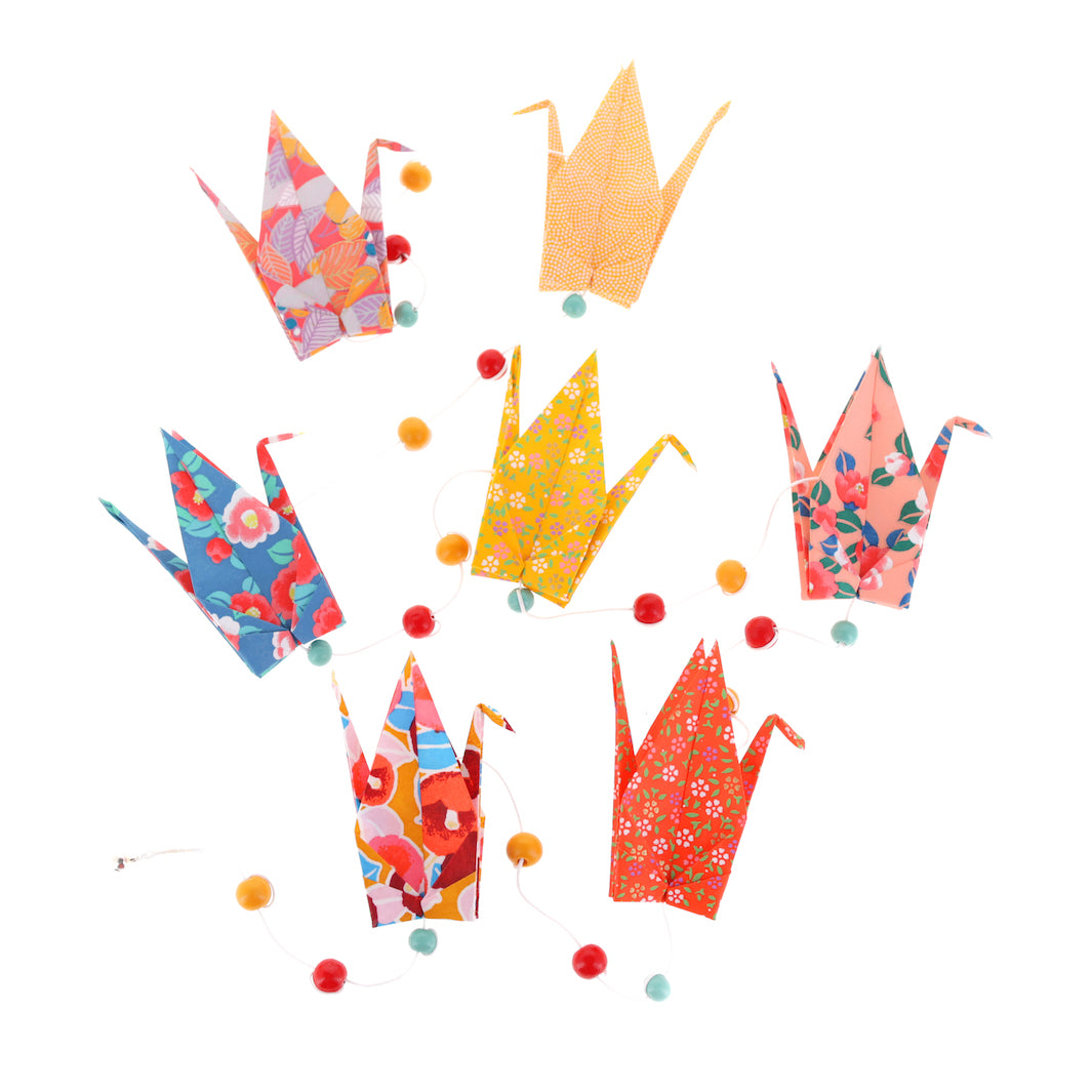 Kit Guirlande de Grues en Origami - Jaune Moutarde, Rouge Orange et Bleu - Singapour - A7