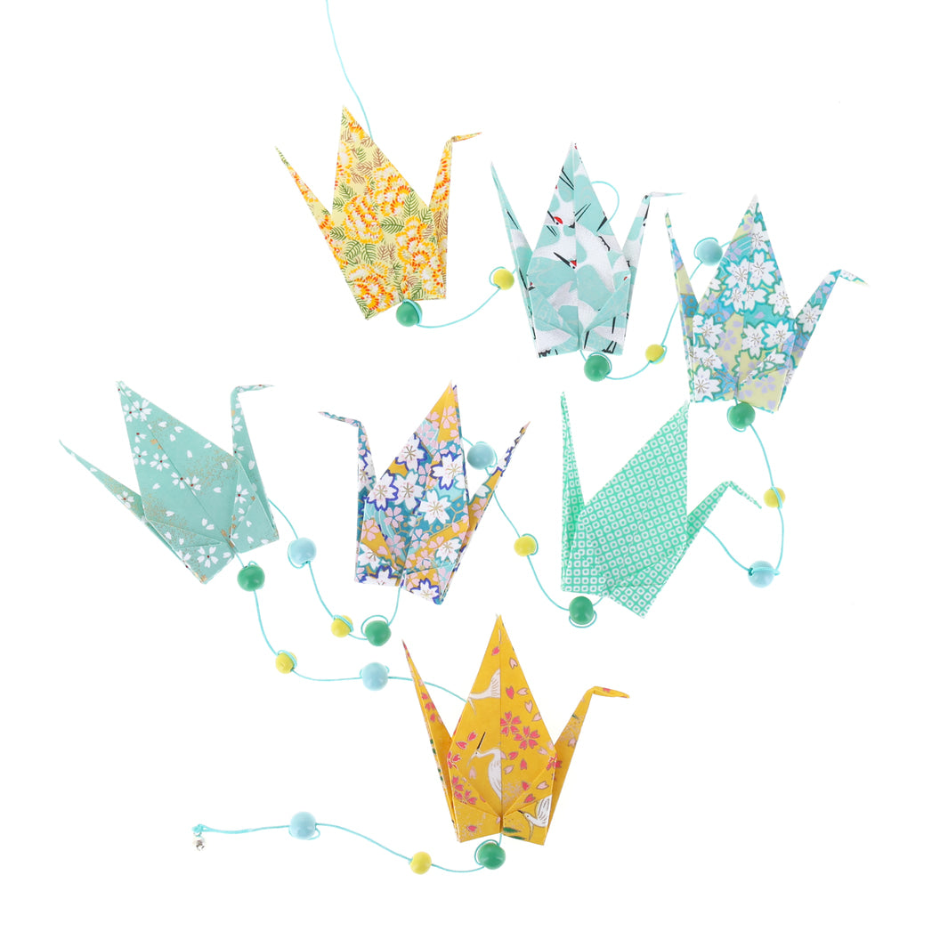 Kit Guirlande de Grues en Origami - Jaune Moutarde, Vert d'Eau et Bleu Turquoise - Oasis - U7