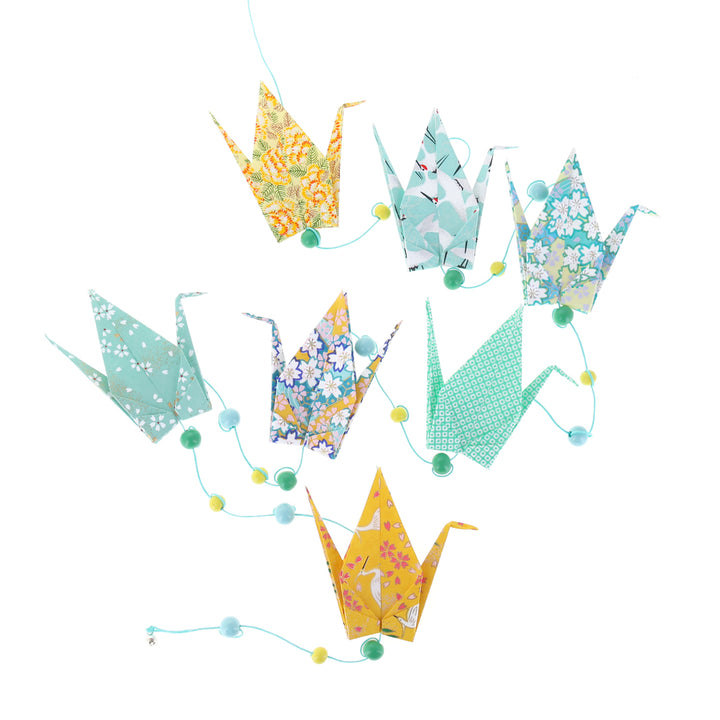 Kit Guirlande de Grues en Origami - Jaune Moutarde, Vert d'Eau et Bleu Turquoise - Oasis - U7