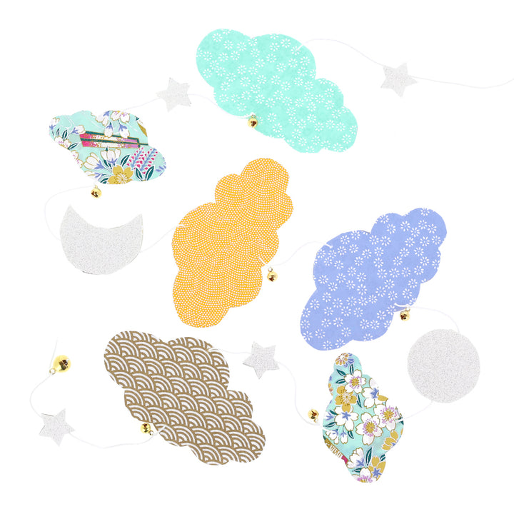 Cloud Garland Kit - Light Blue, Midnight Blue, Gray and Gold - Night