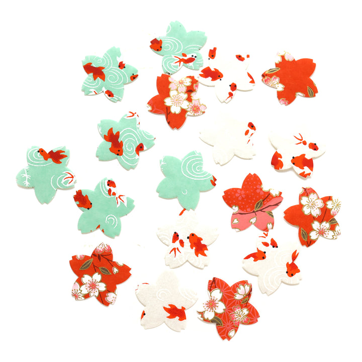 photo packshot du lot de 18 stickers sakura en papier japonais adeline klam dans les rouge orange, blanc crème et vert d'eau « koï »