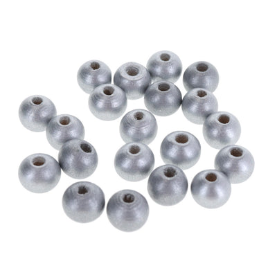 photo packshot d'un lot de 20 perles en bois métallisée de 10mm de diamètre de couleur argent
