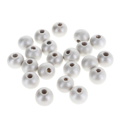 photo packshot d'un lot de 20 perles en bois métallisée de 10mm de diamètre de couleur blanc