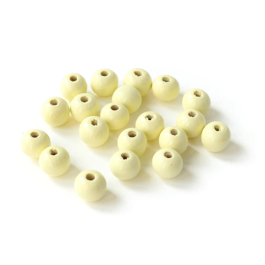 photo packshot d'un lot de 20 perles en bois métallisée de 10mm de diamètre de couleur jaune pâle