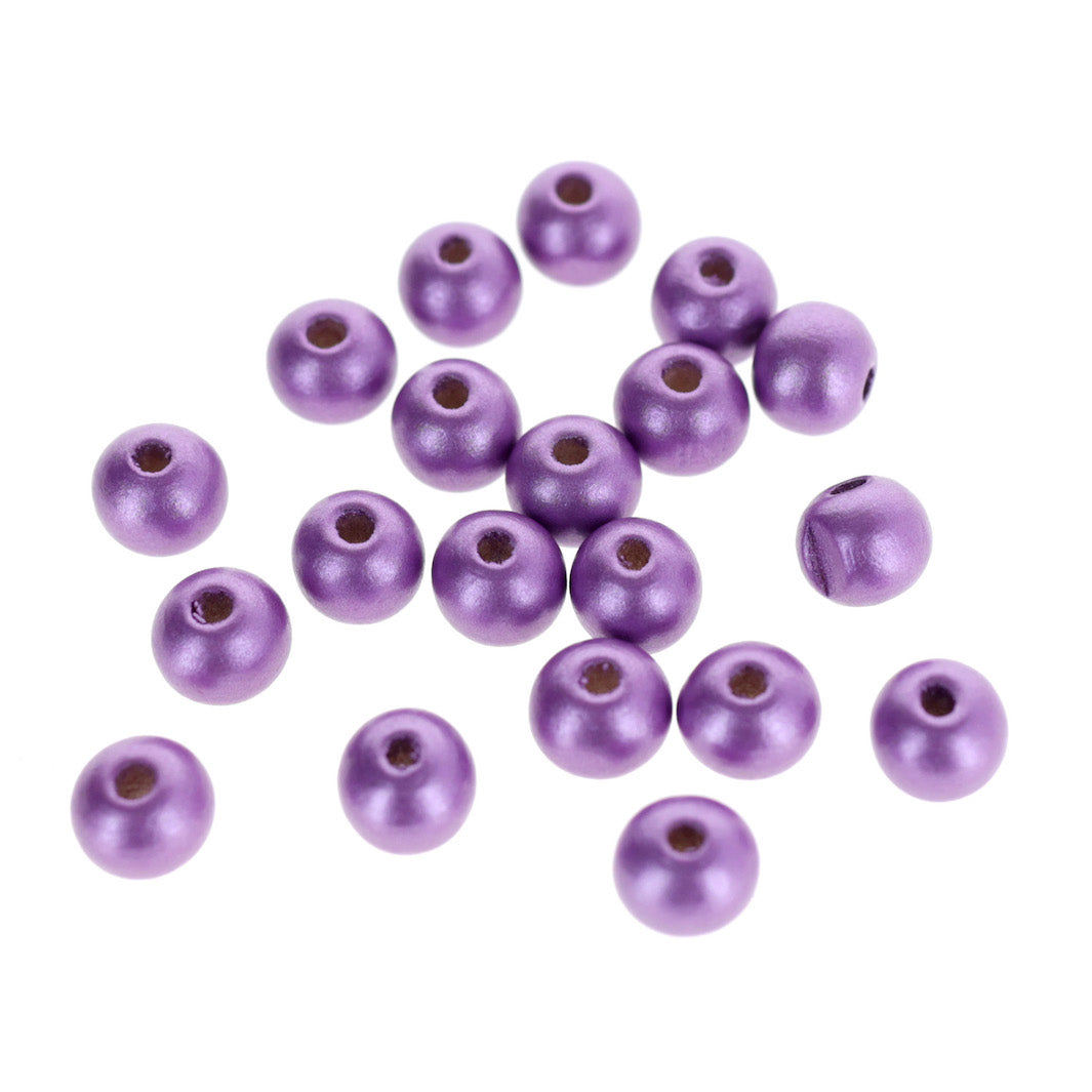 photo packshot d'un lot de 20 perles en bois métallisée de 10mm de diamètre de couleur violette