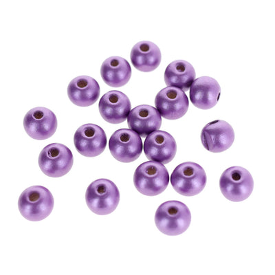 photo packshot d'un lot de 20 perles en bois métallisée de 10mm de diamètre de couleur violette