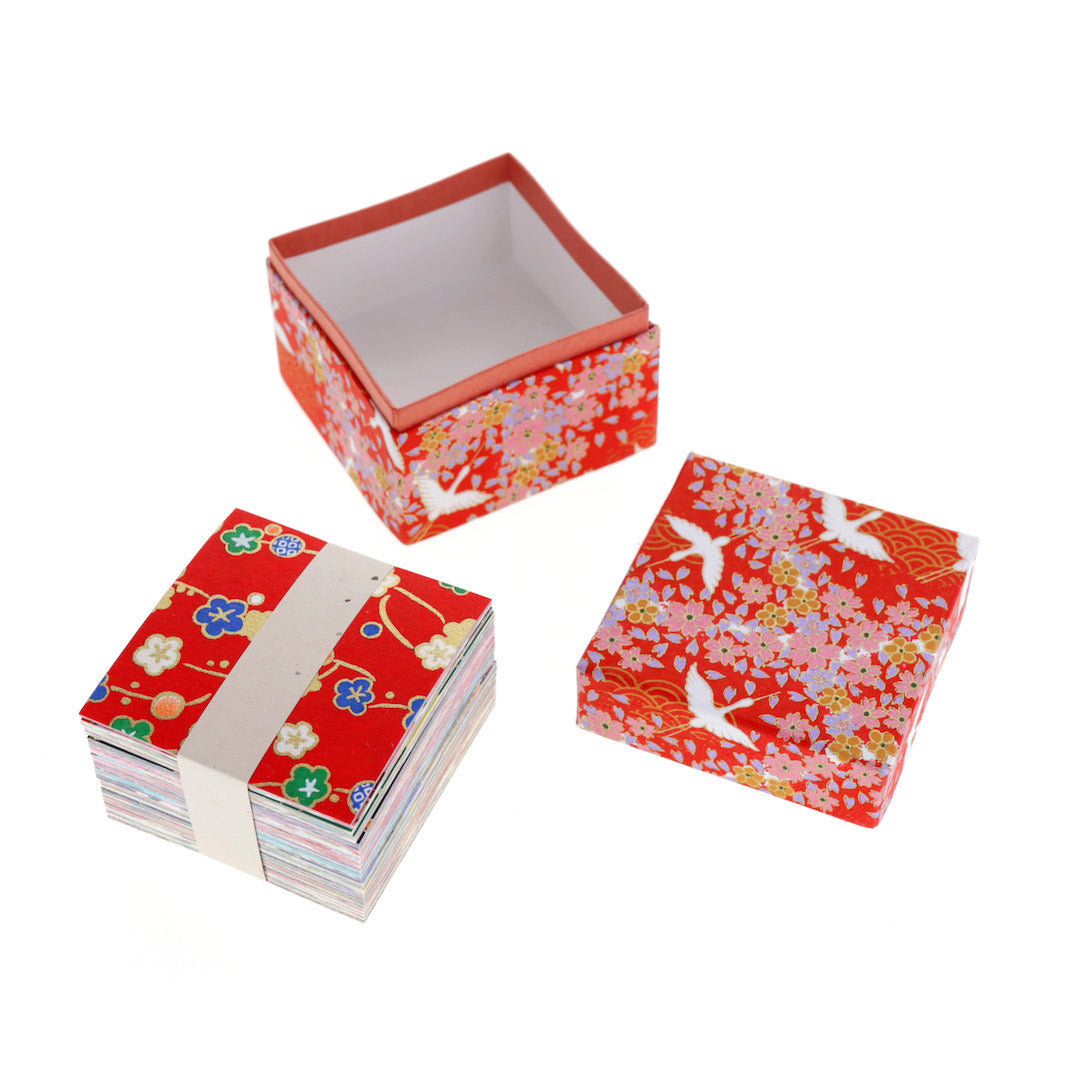 200 Papiers Origami - 6 x 6 cm - Motifs variés, Traditionnel - Boîte Rouge (M322)