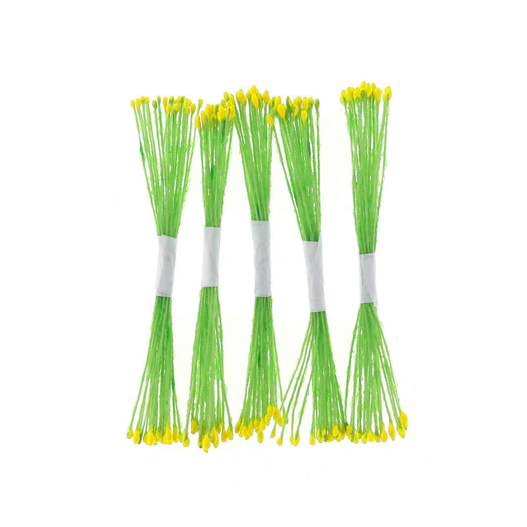 photo packshot du lot de 5 petits fagots de pistils de fleurs jaunes et verts (1078)