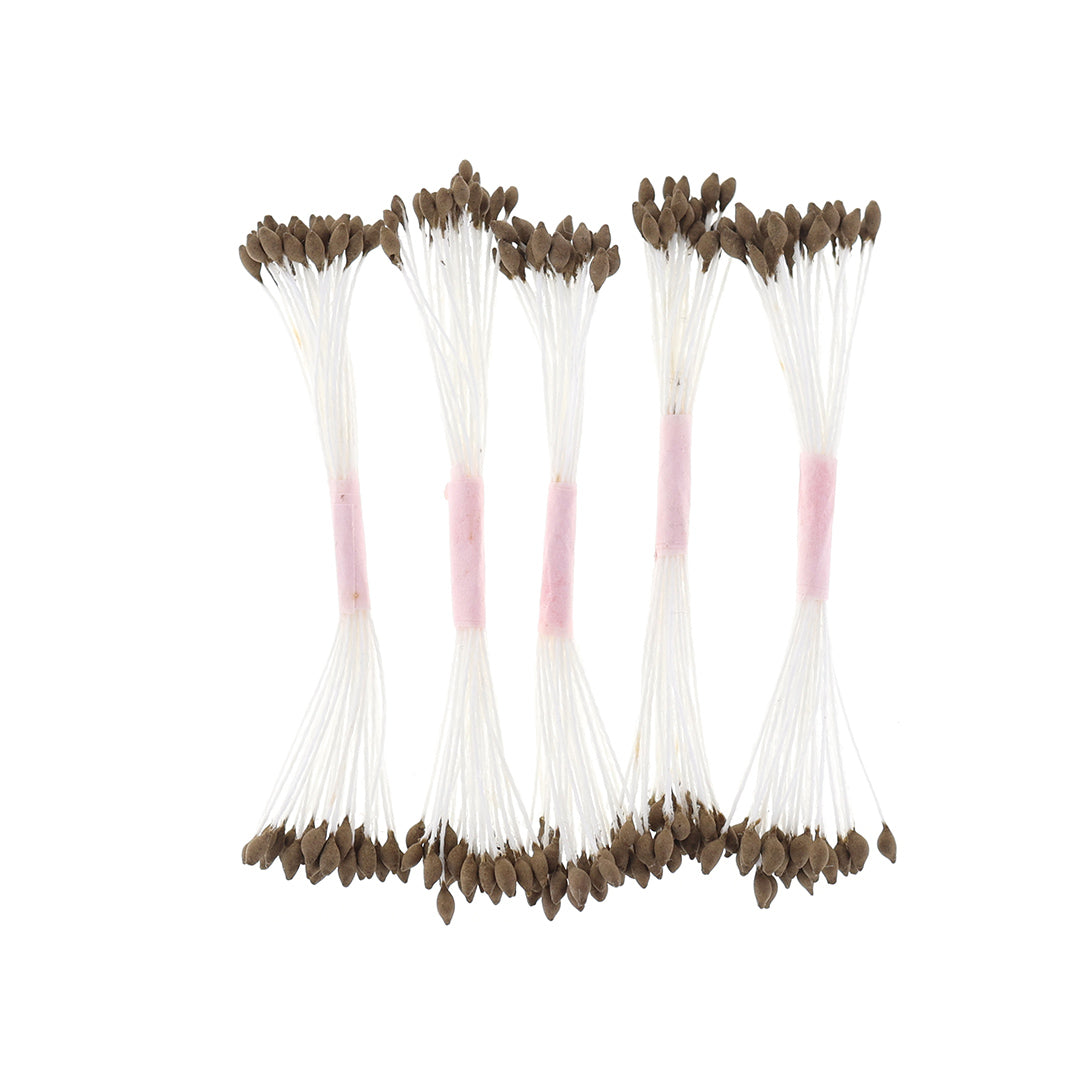 photo packshot du lot de 5 petits fagots de pistils de fleurs marrons et blancs (1077)