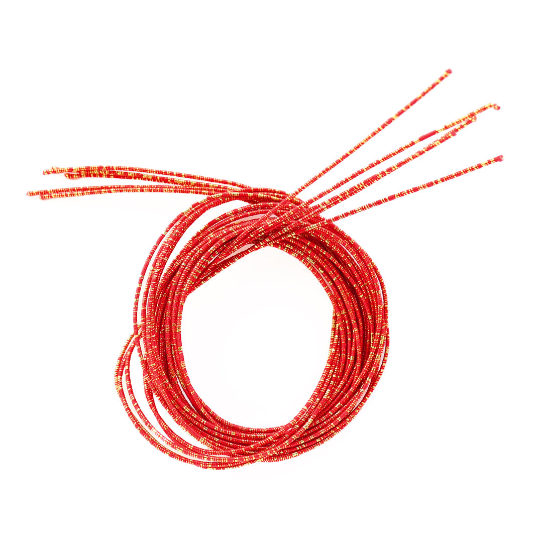 photo packshot du lot de 5 tiges souples en papier mizuhiki rouge carmin irisé