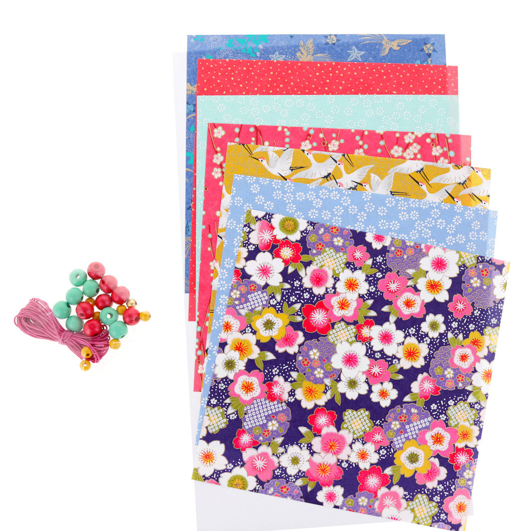 Kit Guirlande de Grues en Origami - Bleu Nuit et Ciel, Rouge, Rose, Vert d'Eau et Jaune - Arc en Ciel - Y5