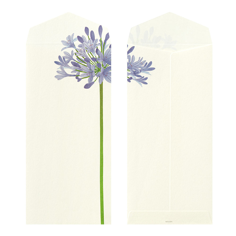 photo packshot d'un modèle d'enveloppe du lot de 8 enveloppes japonaises « fleurs d'été » de 90 par 188mm de la marque midori