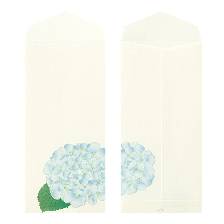 photo packshot d'un modèle d'enveloppe du lot de 8 enveloppes japonaises « fleurs d'été » de 90 par 188mm de la marque midori