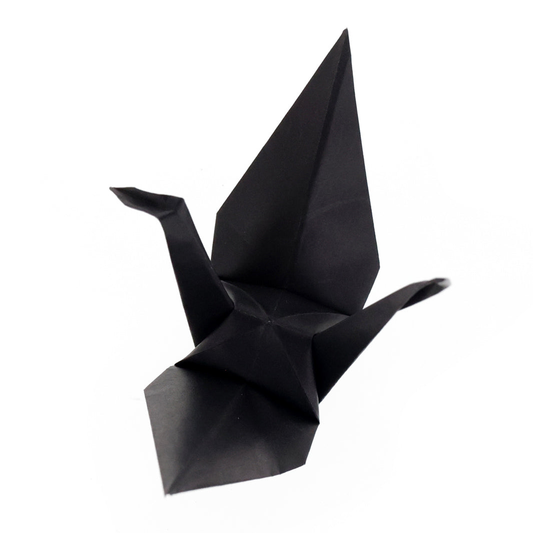photo packshot des papiers et d'une grue montée du set de 100 papiers origami unis noirs toyo