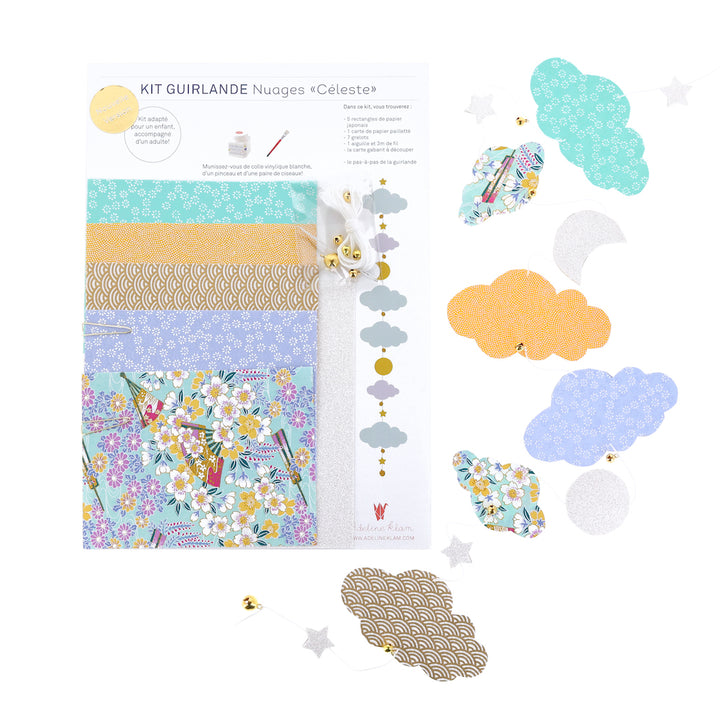 Cloud Garland Kit - Light Blue, Midnight Blue, Gray and Gold - Night