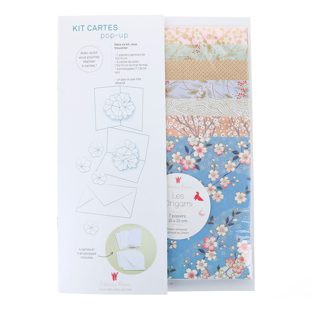 photo packshot du packaging du kit 4 cartes pop-up rose, bleu, vert d'eau et doré « dragée » C7 adeline klam