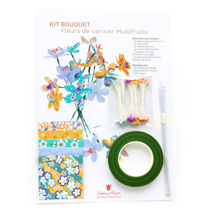 Kit Bouquet de Fleurs de Cerisier - Bleu Lavande, Jaune Moutarde, Bleu Turquoise et Mauve - Multifruits