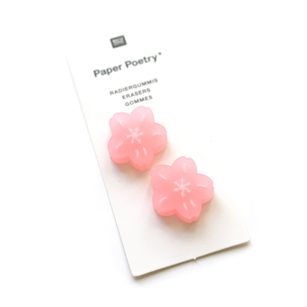 photo packshot du packaging du lot de 2 gommes en forme de fleurs de cerisier rose moyen rico design