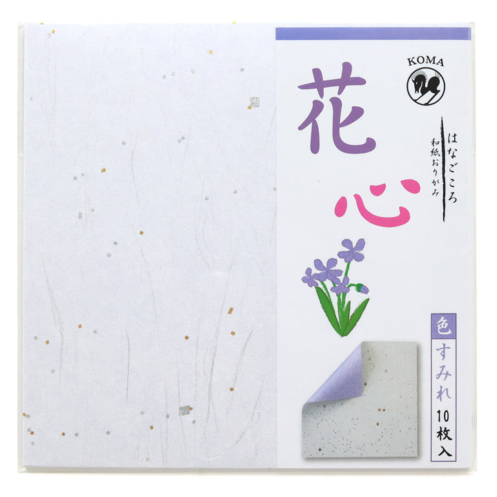 photo packshot du packaging du set de 30 papiers origami unis texturés façon unryu et bicolore violet de 15cm par 15cm koma