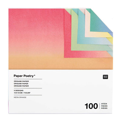 photo packshot du packaging du set de 100 papiers origami unis aux degradés linéaires de 15cm par 15cm rico design