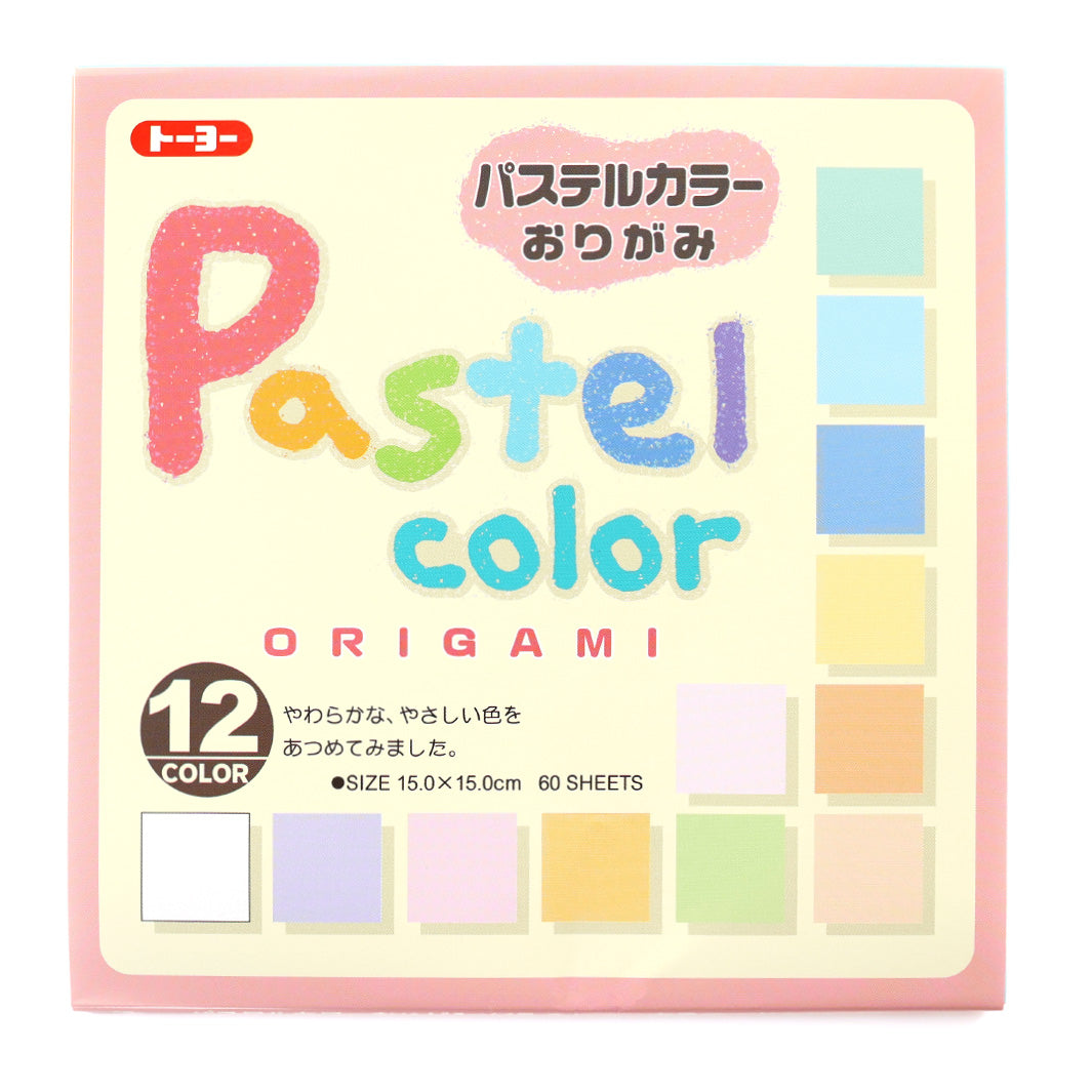 photo packshot du packaging du set de 60 papiers origami unis dans les tons pastels multicolores en 15cm par 15cm toyo
