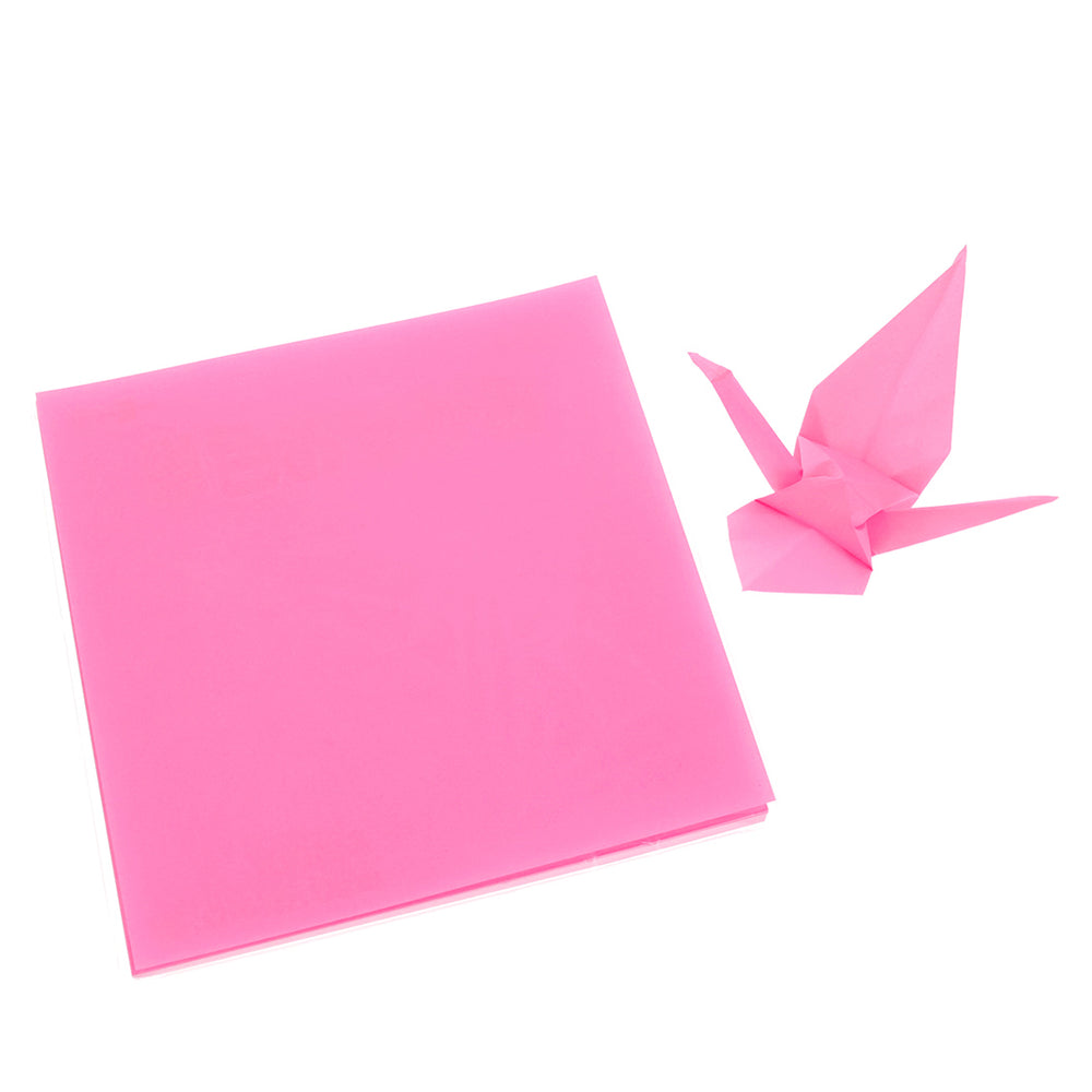 photo packshot des papiers et d'une grue montée du set de 100 papiers origami unis rose bubble gum toyo