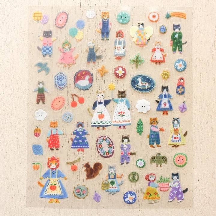 photo packshot de la planche de 55 stickers « cats and buttons » de aiko fukawa pour cozyca products