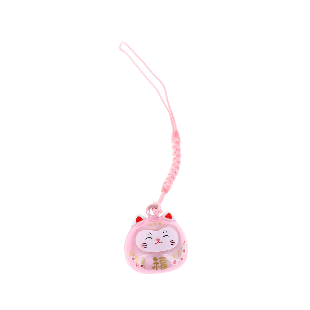 photo packshot d'un porte-clefs en forme de daruma et de chat de couleur rose