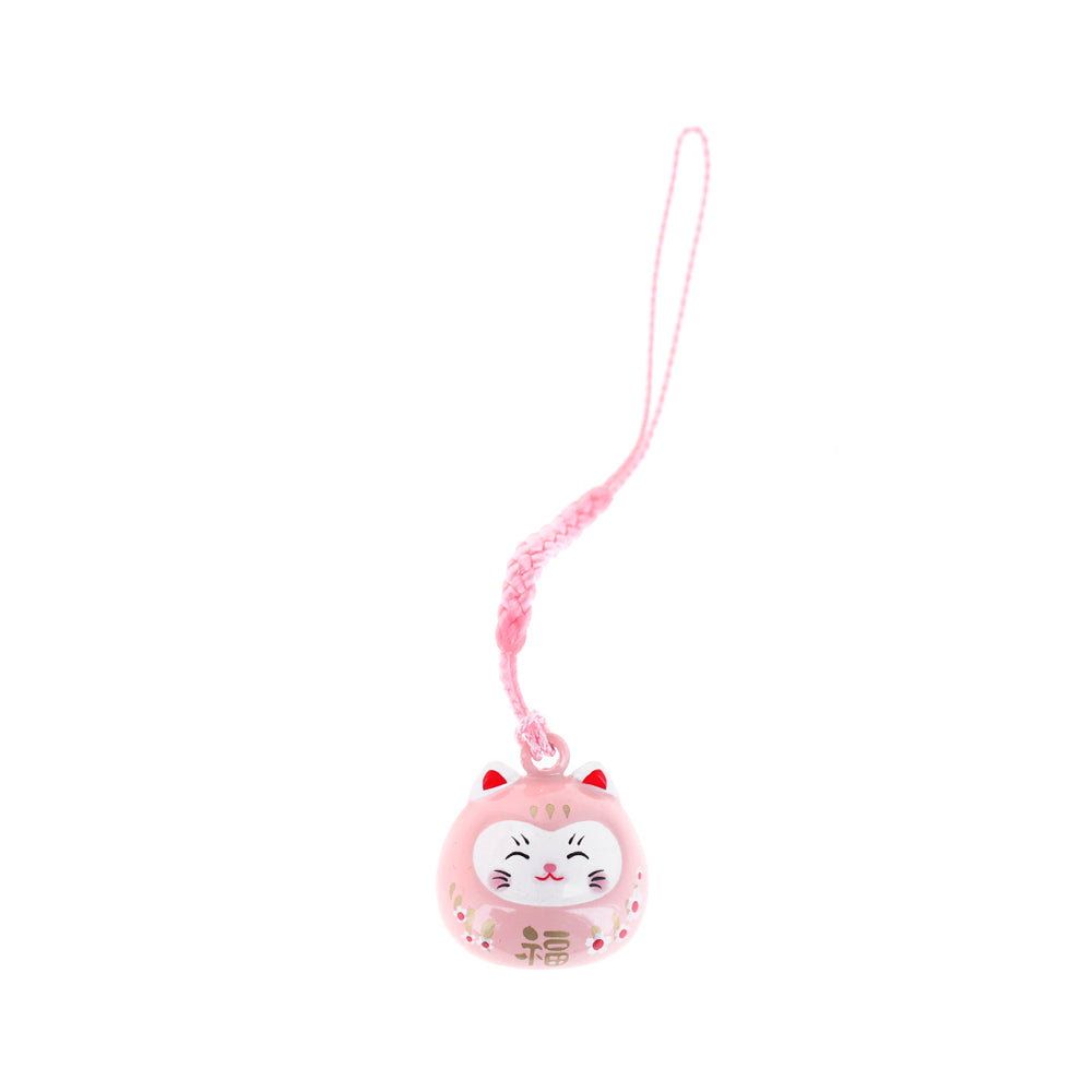 photo packshot d'un porte-clefs en forme de daruma et de chat de couleur rose