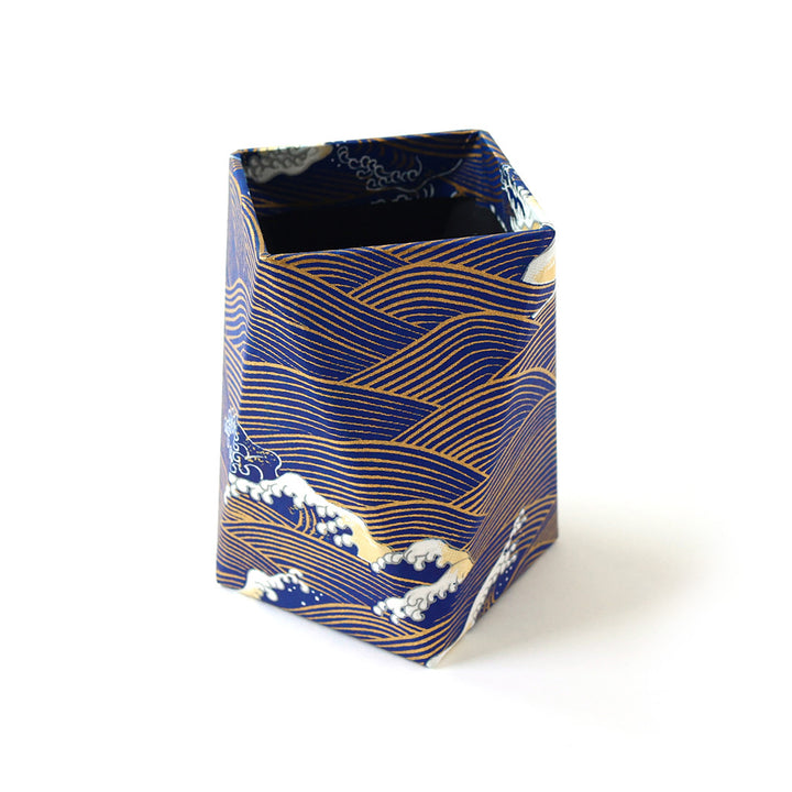 Pot à Crayons Prisme - Vagues & Écumes - Bleu Nuit, Jaune Clair et Or - M851