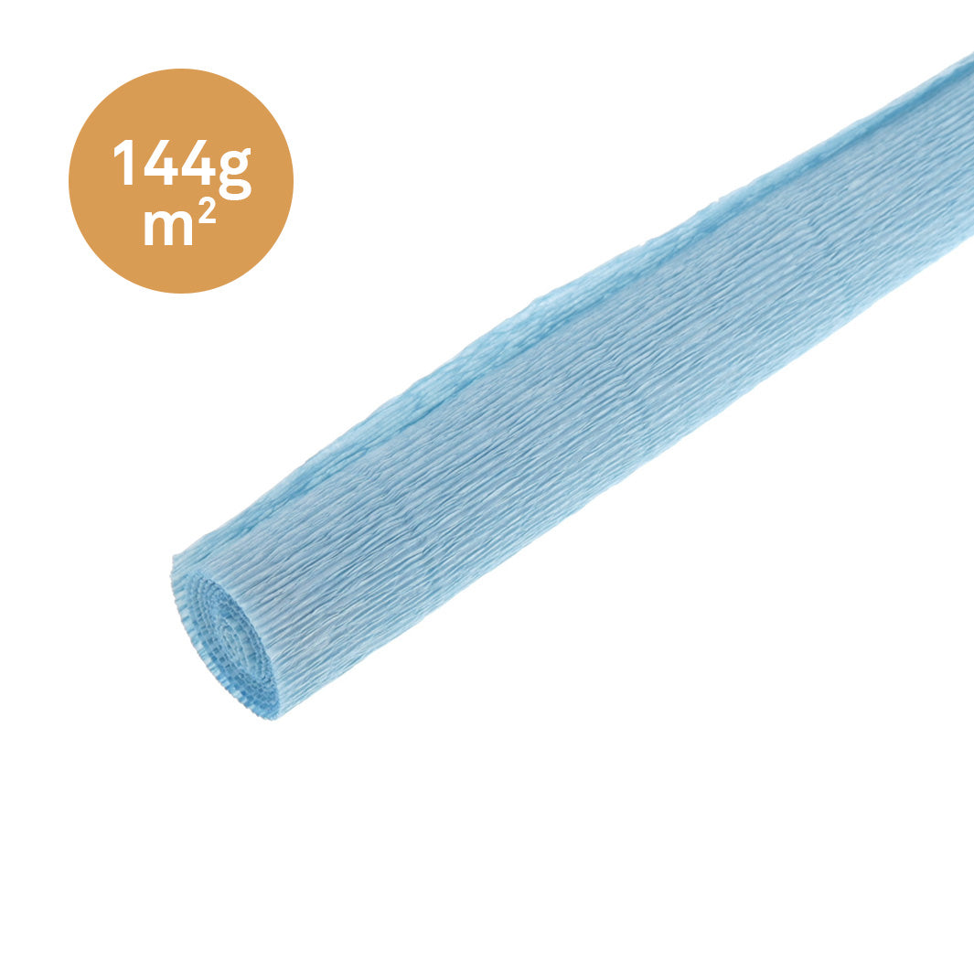photo packshot d'un rouleau de 50cm par 60cm de papier crépon épais bleu azur 556