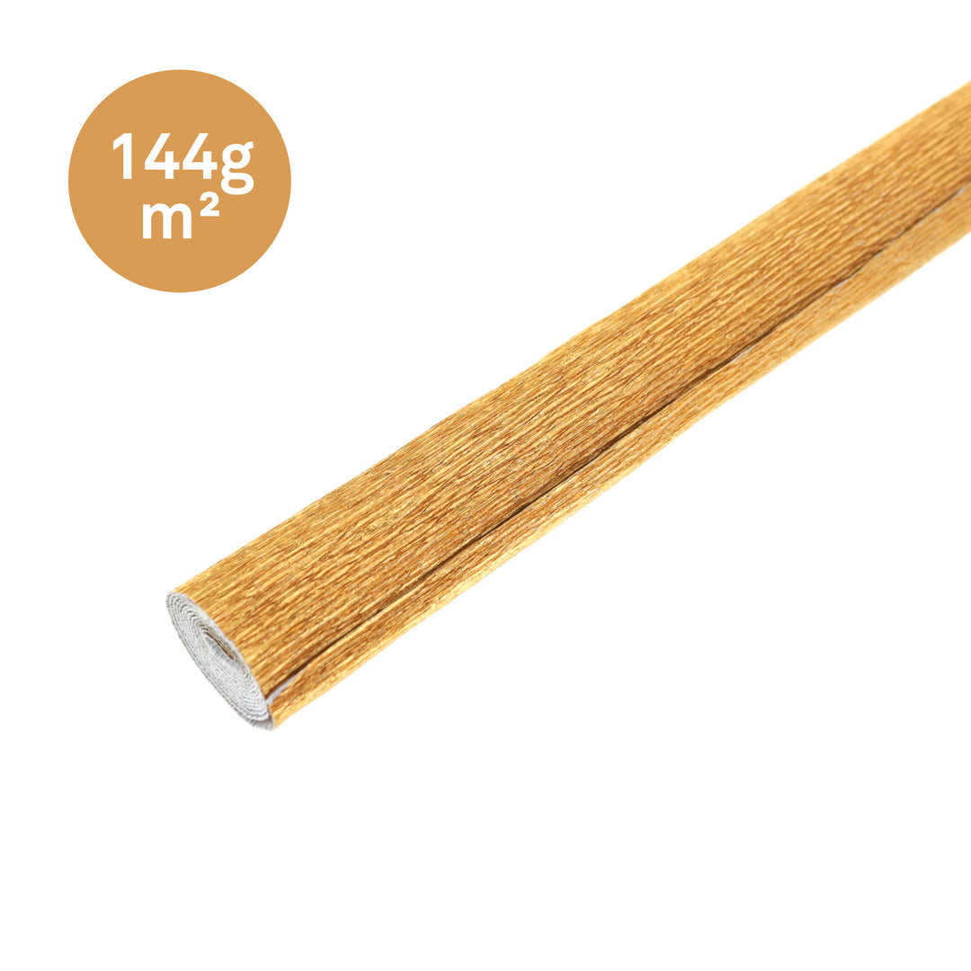 photo pakcshot d'un rouleau de 50cm par 60cm de papier crépon épais or jaune (801)