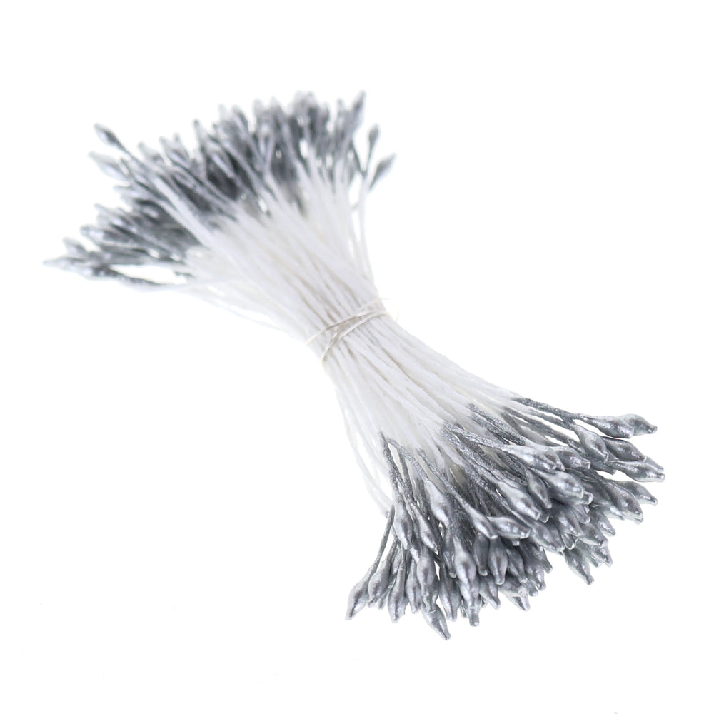 photo packshot vue de biais du fagot de pistils de fleurs argentés et blancs (1014)