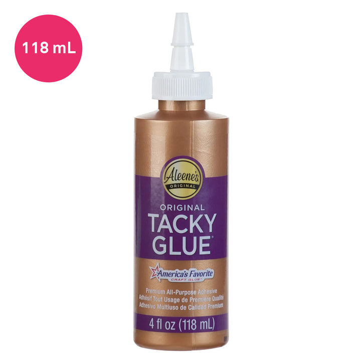 photo packshot vue de face de la colle blanche « original tacky glue » prise normale et bouchon classique en 119ml de chez Aleene's