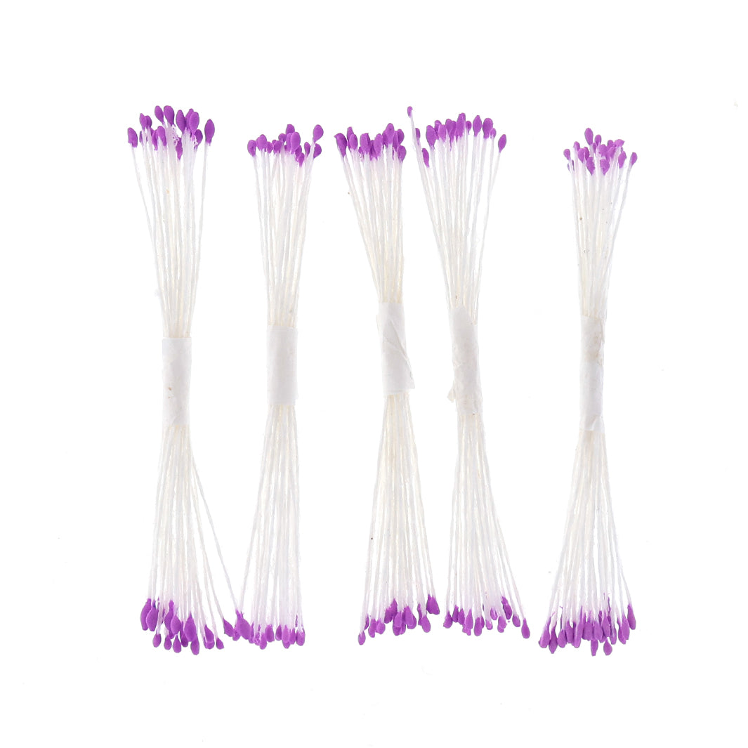 photo packshot vue de face du lot de 5 petits fagots de pistils de fleurs violets et blancs (394)