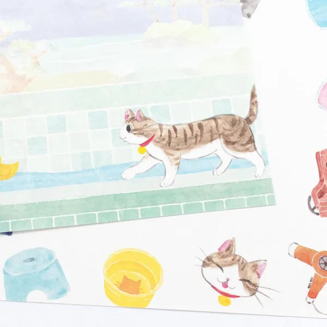 photo packshot d'un zoom d'un motif du bloc-notes de 80 feuilles « chat et bains publics » pour NB Co., Ltd. Japan