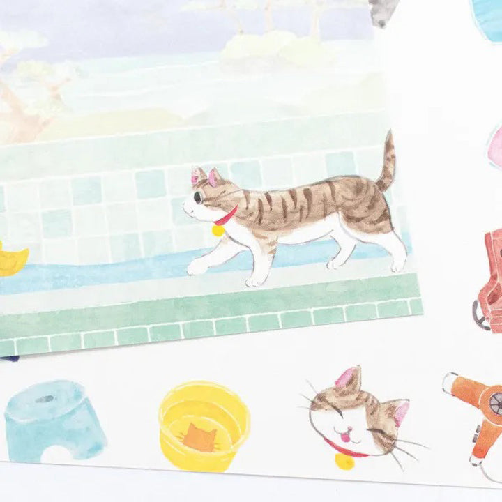 photo packshot d'un zoom d'un motif du bloc-notes de 80 feuilles « chat et bains publics » pour NB Co., Ltd. Japan