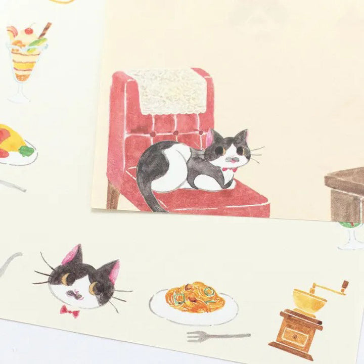 photo packshot d'un zoom d'un motif du bloc-notes de 80 feuilles « chat et café rétro » pour NB Co., Ltd. Japan