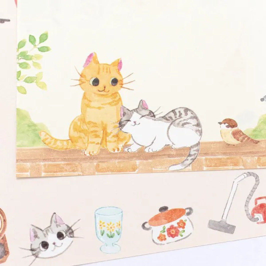 photo packshot d'un zoom d'un motif du bloc-notes de 80 feuilles « chats et intérieur japonais » pour NB Co., Ltd. Japan